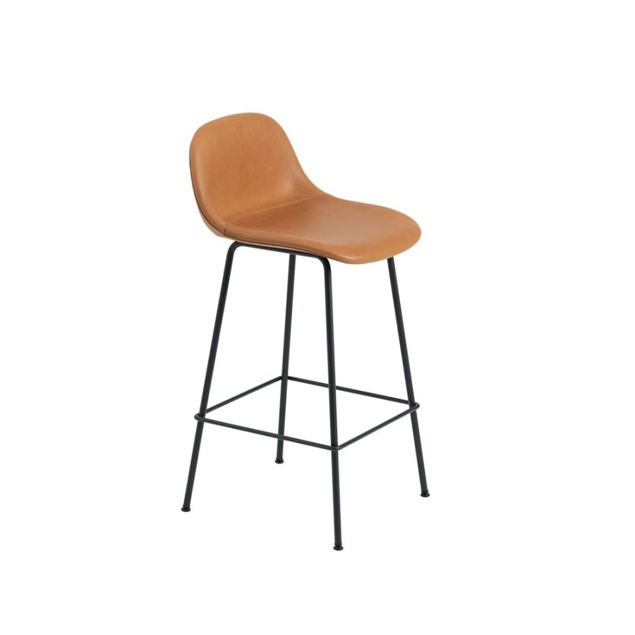 Mobler Muuto Barstolar | Fiber Tube Bar Stool W.Back, Konjak Lader/Svart