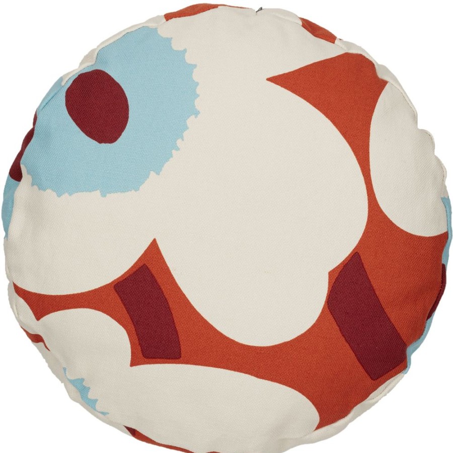 Textil Marimekko Prydnadskuddar & Kuddfodral | Unikko Kuddfodral Runt 43 Cm, Orange / Off-White / Ljusbla