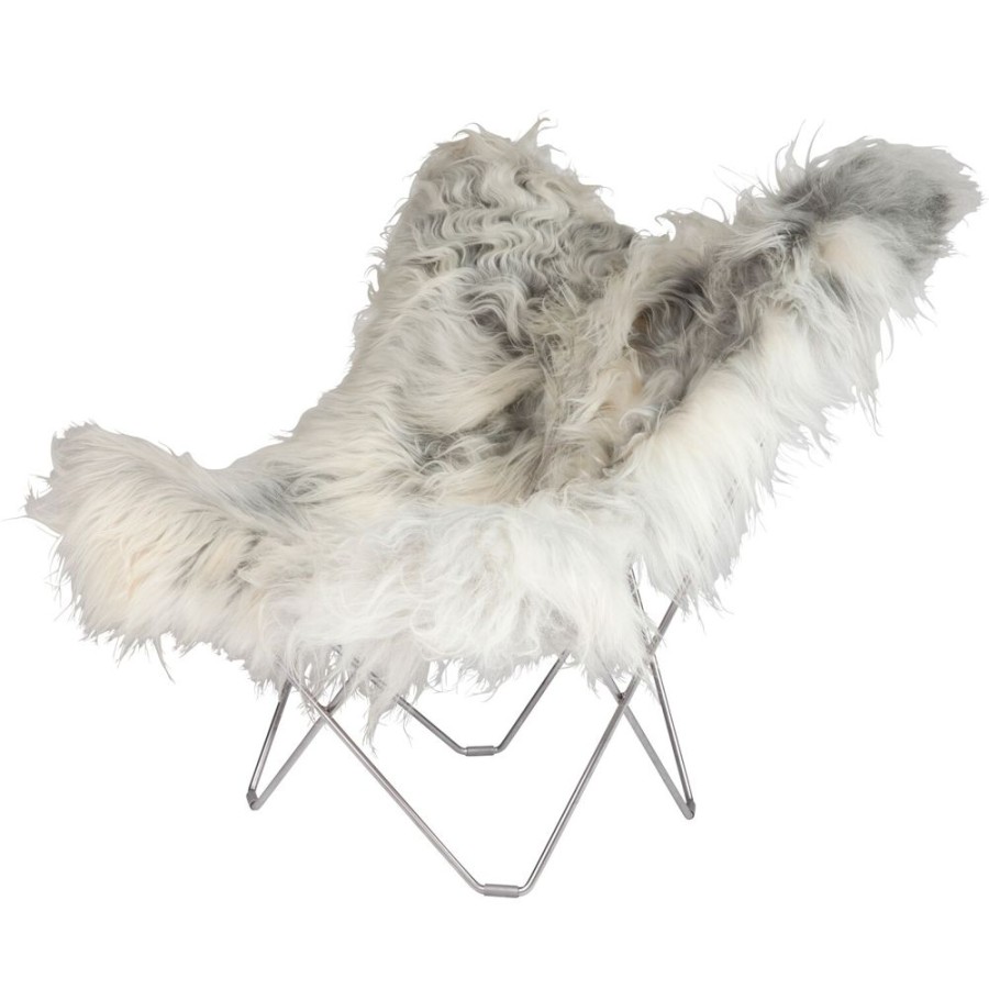 Mobler Cuero Fatoljer | Iceland Mariposa Butterfly Chair, Wild Grey/Chrome