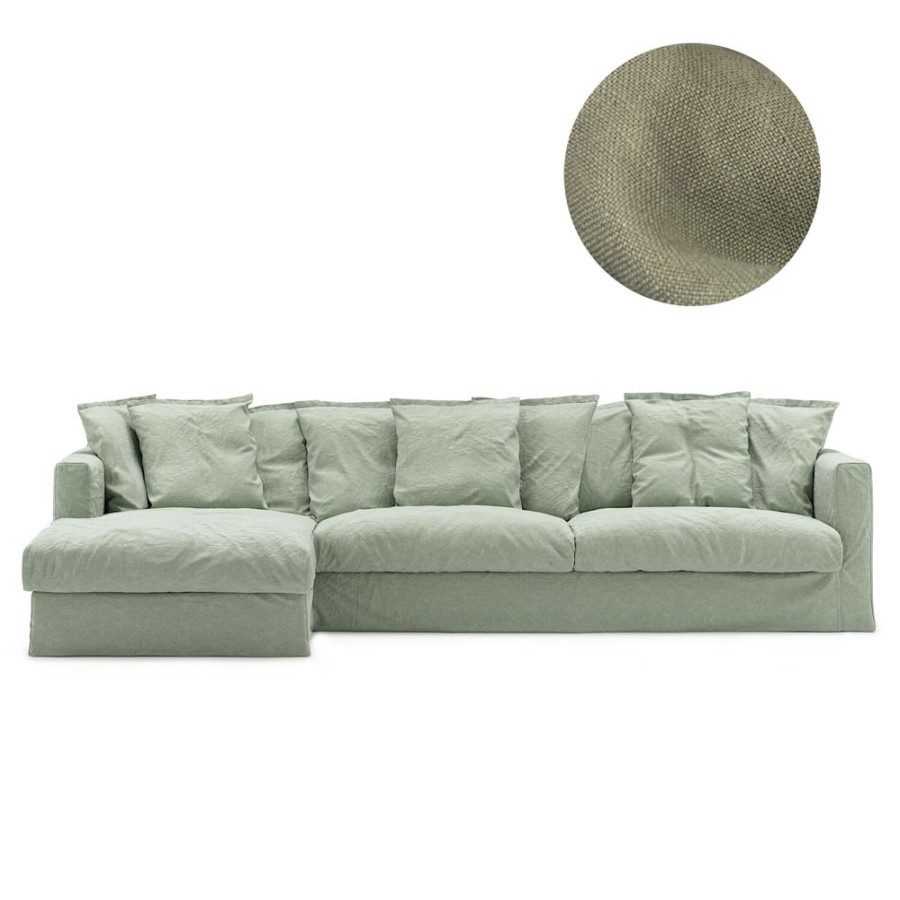 Mobler Decotique Kladslar | Le Grand Air Kladsel 3-Sits Linne Divan Vanster, Green Pear