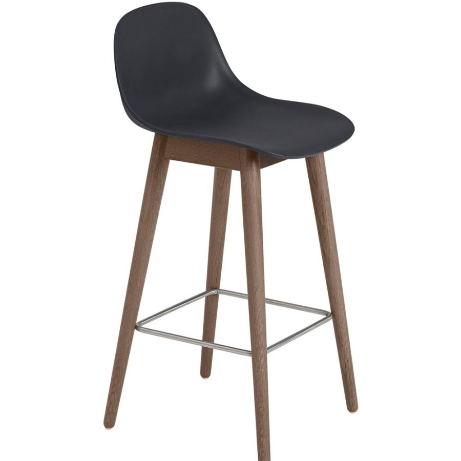 Mobler Muuto Barstolar | Fiber Barstol Med Ryggstod 65 Cm, Traunderrede, Svart/Morkbetsad