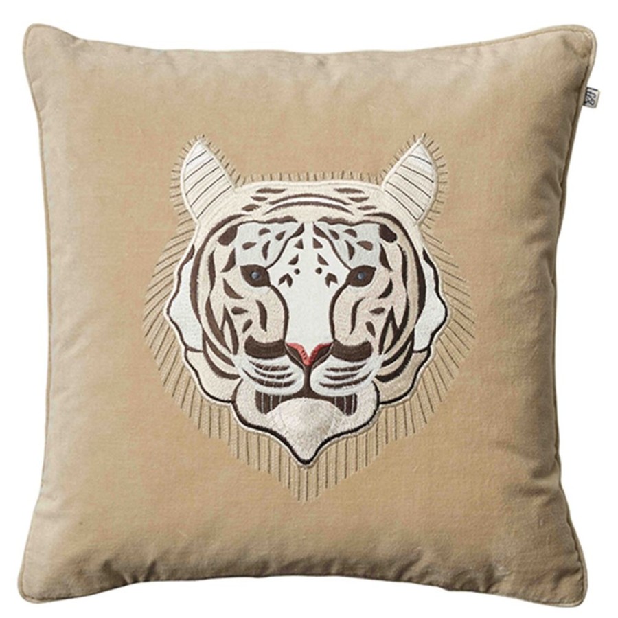 Textil Chhatwal & Jonsson Prydnadskuddar & Kuddfodral | Embroidered White Tiger Kuddfodral 50X50 Cm, Beige