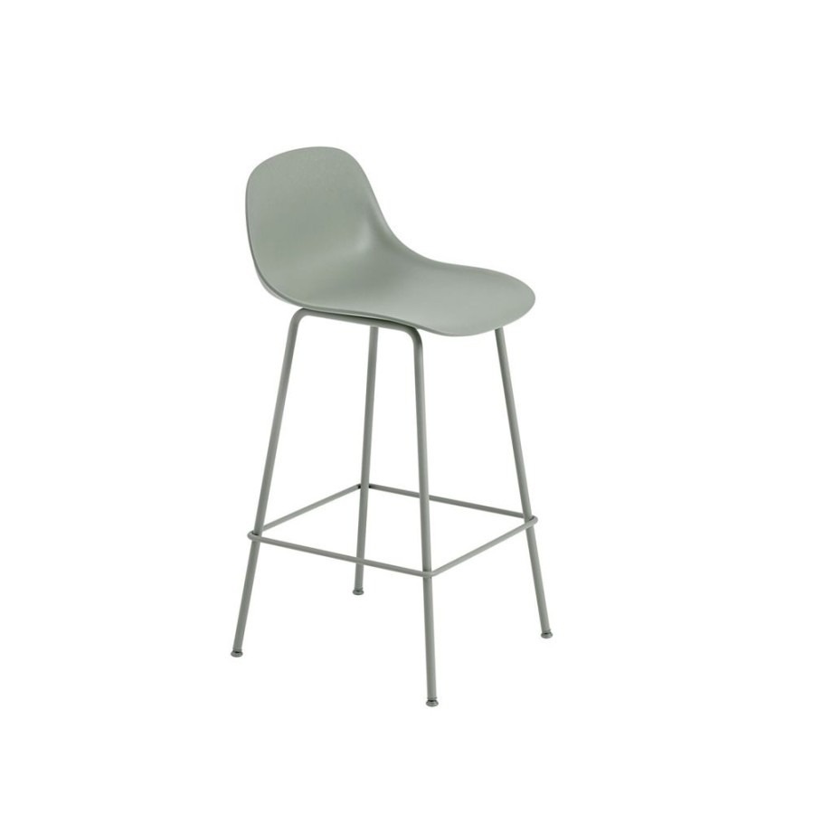 Mobler Muuto Barstolar | Fiber Tube Bar Stool W.Back, Dusty Green