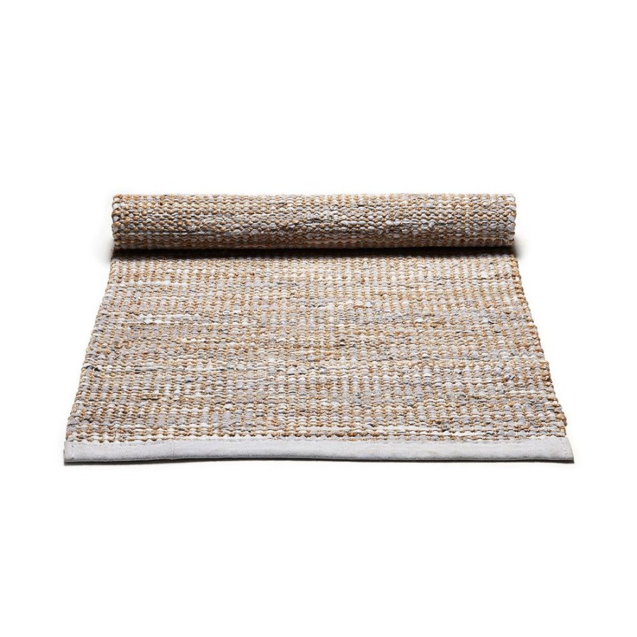 Mattor Rug Solid Ladermattor | Jute/Leather Matta 65X135 Cm, Ljusgra