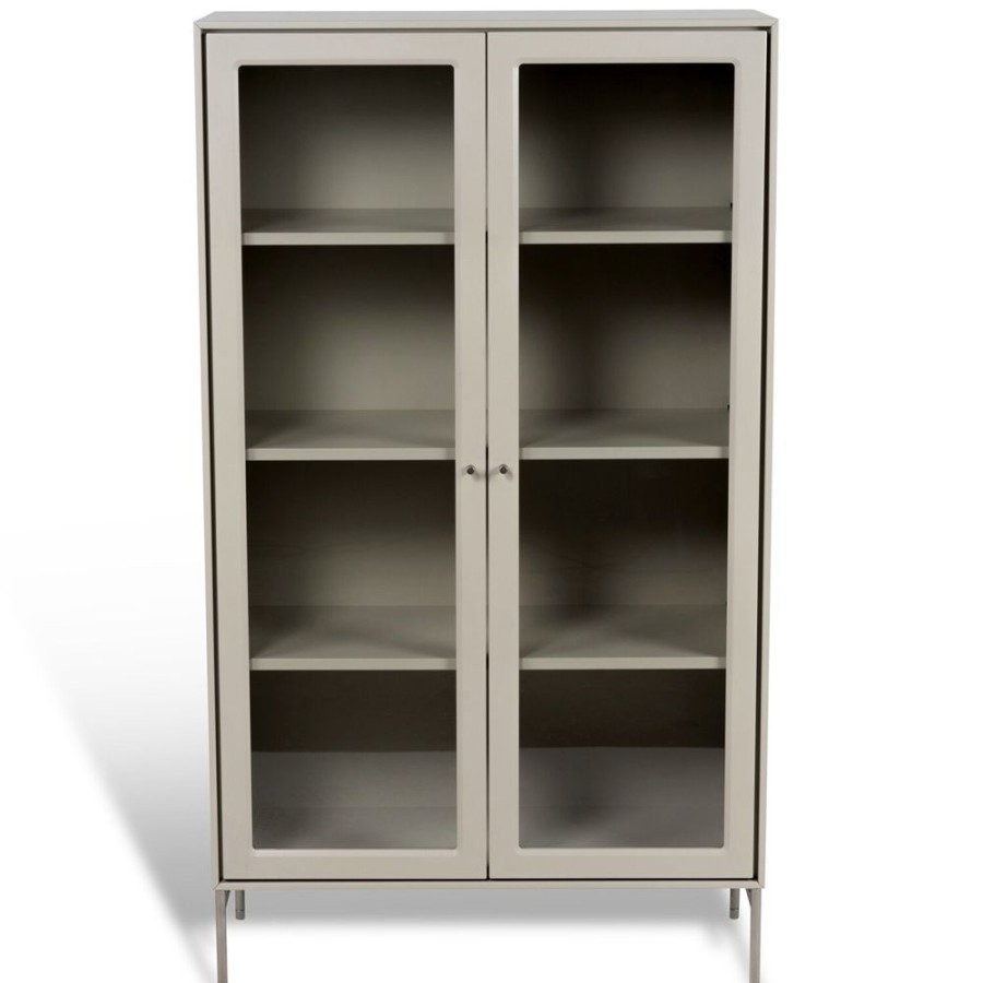 Mobler Mavis Skap | Volt Skap Med Glasdorrar 130 Cm, Beige/Rostfritt Stal