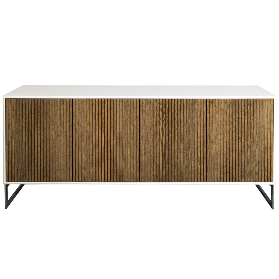 Mobler Englesson Sideboards | Line Burned Walnut Skank 4 Dorrar, Vit/Krom