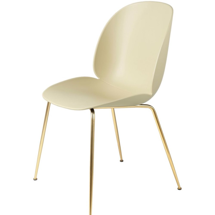 Mobler GUBI Matstolar | Beetle Dining Chair, Conic Base Brass/Pastel Green