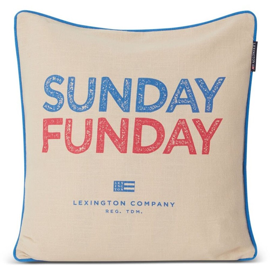 Textil Lexington Prydnadskuddar & Kuddfodral | Sunday Funday Printed Cotton Canvas Kuddfodral 50X50 Cm, Ljusbeige / Bla / Cerise