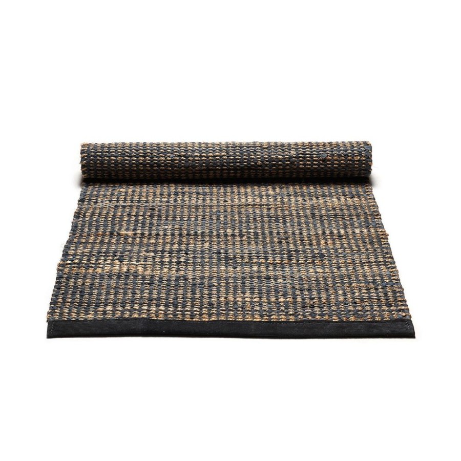 Mattor Rug Solid Ladermattor | Jute/Leather Matta 65X135 Cm, Morkgra