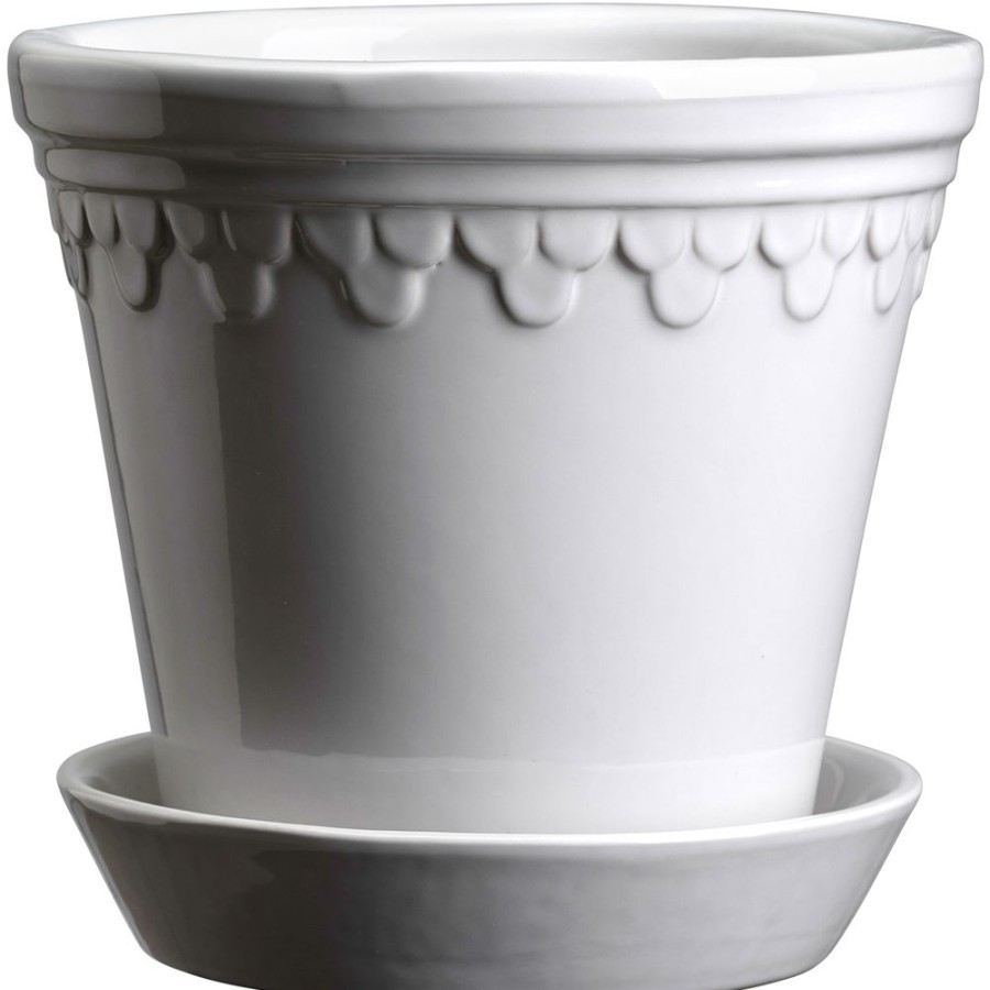 Inredning Bergs Potter Krukor | Copenhagen Kruka Med Fat Mineral White, O18 Cm