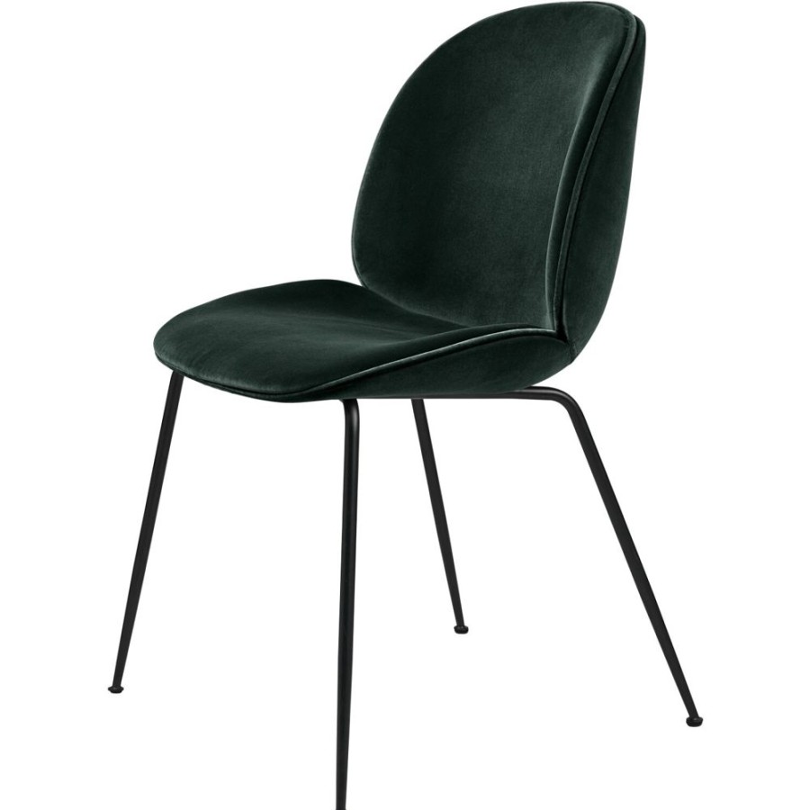 Mobler GUBI Matstolar | Beetle Stol Kladd Black Base/ Velvet, Dark Green