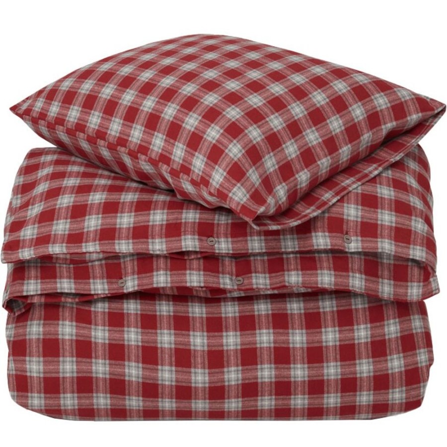 Textil Lexington Baddset | Red Checked Cotton Flannel Baddset 150X210 + 50X60 Cm