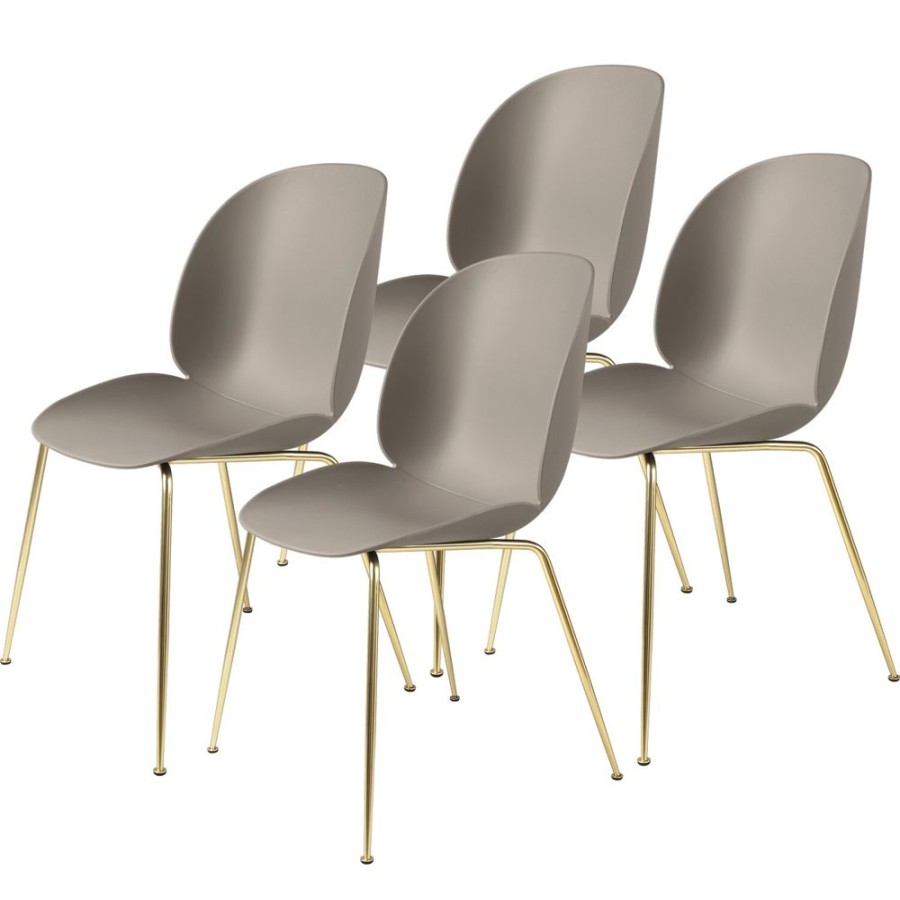 Mobler GUBI Matstolar | Beetle Stol Okladd 4-Pack Conic Base Brass, Beige