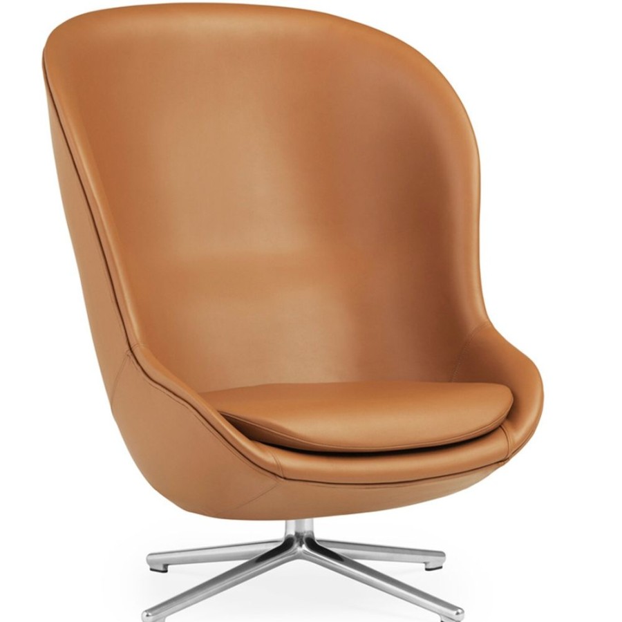 Mobler Normann Copenhagen Fatoljer | Hyg Fatolj Hog Med Snurrbas, Brandy Lader / Aluminium