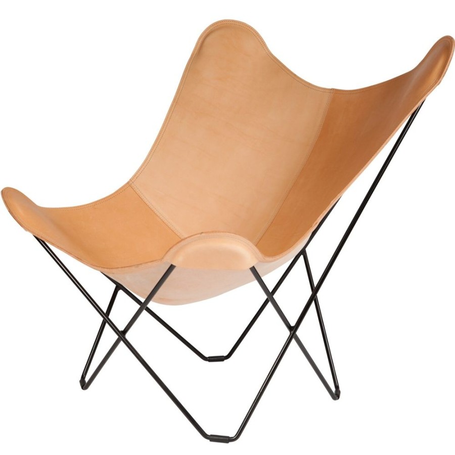 Mobler Cuero Fatoljer | Pampa Mariposa Butterfly Chair, Crude Nature/Black