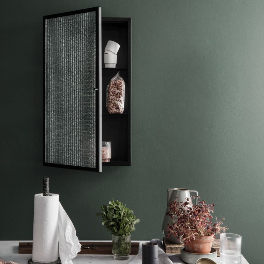 Mobler Ferm Living Skap | Haze Vaggskap Rafflat Glas 60X35 Cm, Svart