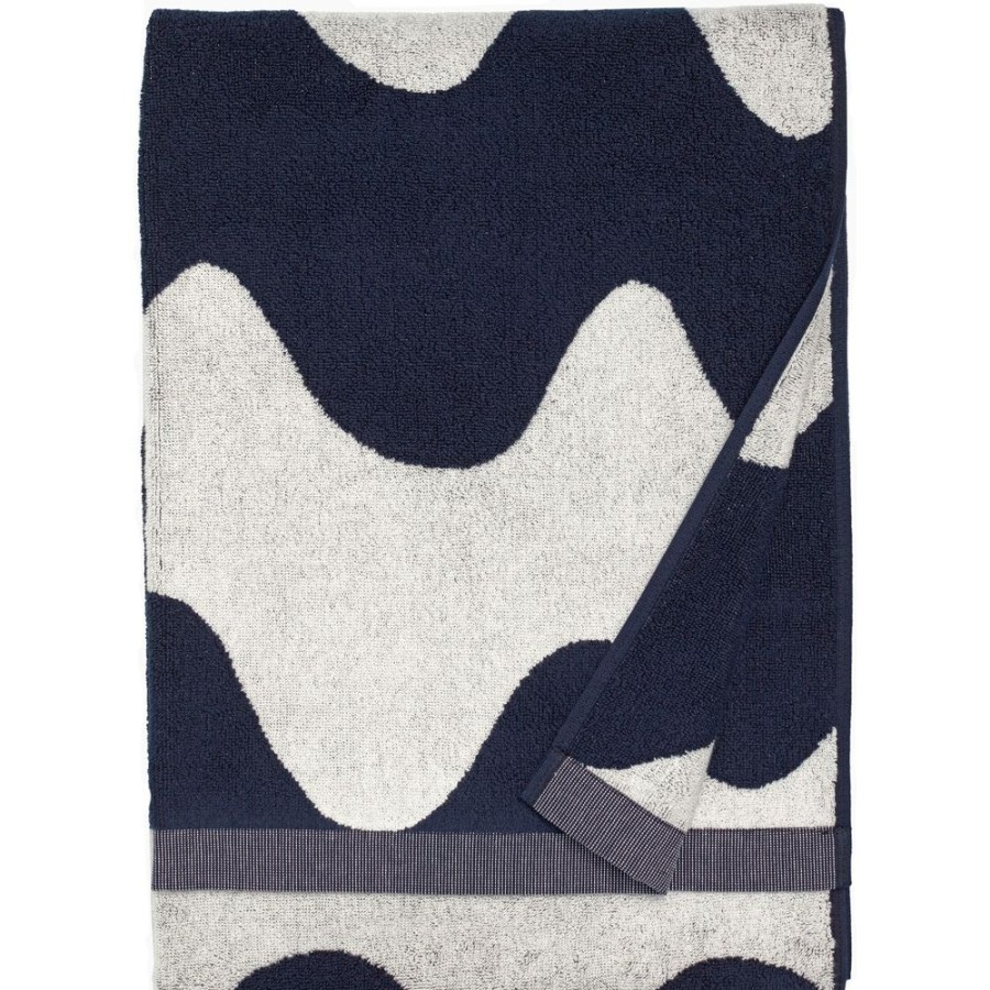 Textil Marimekko Handdukar & Badlakan | Lokki Badhandduk Morkbla / Off-White, 70X140 Cm