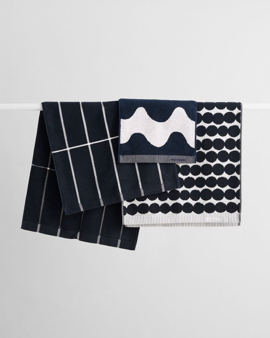 Textil Marimekko Handdukar & Badlakan | Lokki Badhandduk Morkbla / Off-White, 70X140 Cm