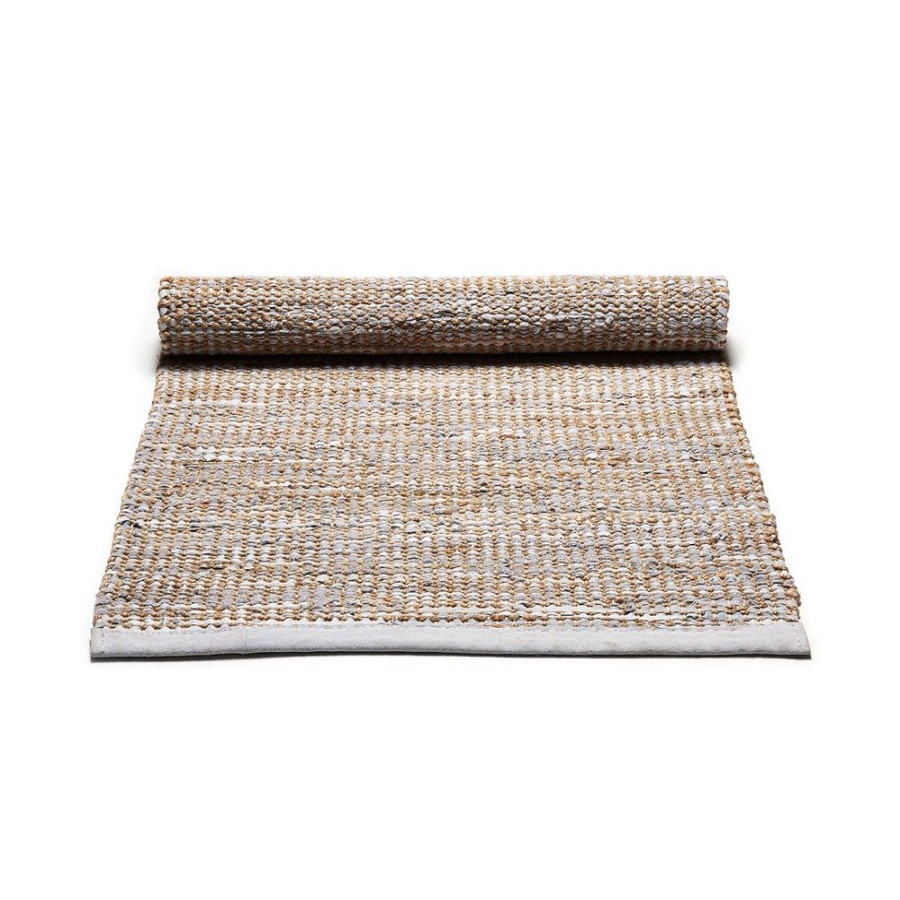 Mattor Rug Solid Ladermattor | Jute/Leather Matta 75X200 Cm, Ljusgra