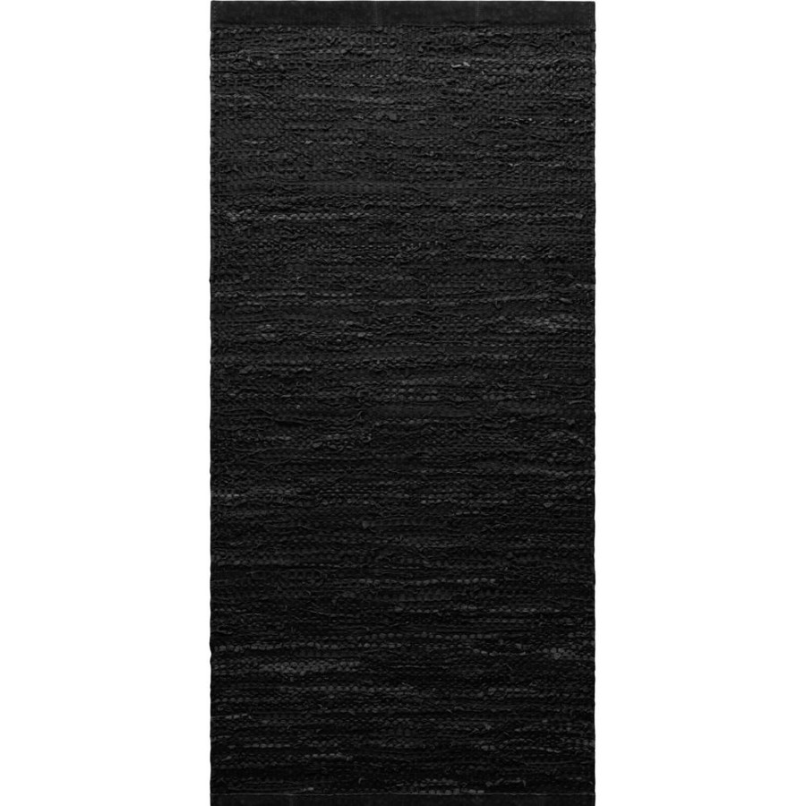 Mattor Rug Solid Ladermattor | Leather Matta 75X300 Cm, Black