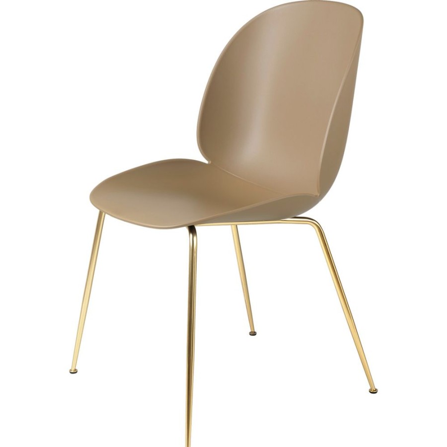 Mobler GUBI Matstolar | Beetle Dining Chair, Conic Base Brass/Pebble Brown