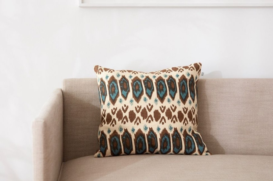 Textil Chhatwal & Jonsson Prydnadskuddar & Kuddfodral | Ikat Bombay Kuddfodral 50X50 Cm, Taupe / Heaven Blue / Aqua