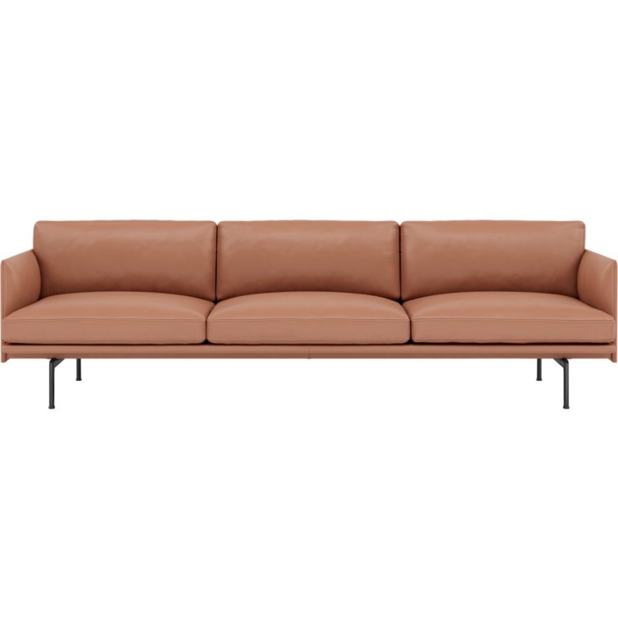 Mobler Muuto 3-Sitssoffor | Outline Soffa 3,5-Sits, Silk Leather Cognac / Svart Aluminium