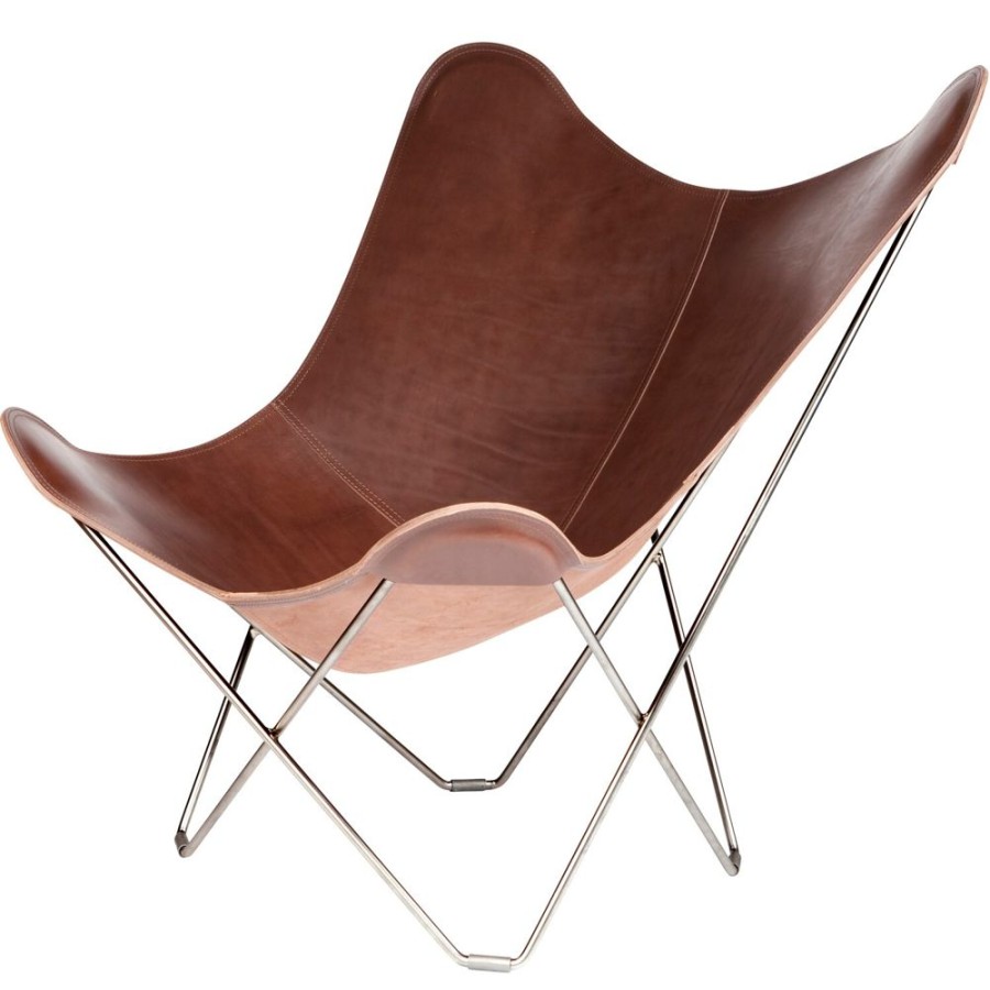 Mobler Cuero Fatoljer | Pampa Mariposa Butterfly Chair, Chocolate/Chrome