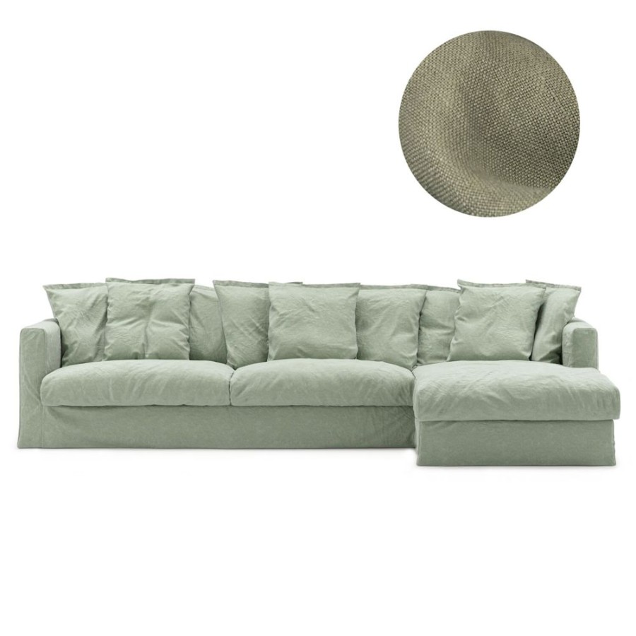 Mobler Decotique Kladslar | Le Grand Air Kladsel 3-Sits Linne Divan Hoger, Green Pear