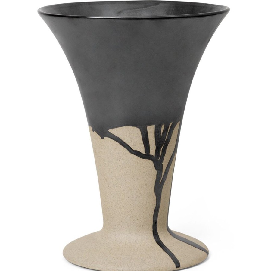 Inredning Ferm Living Vaser | Flores Vas H18 Cm, Svart / Sand