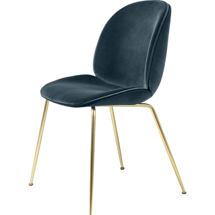 Mobler GUBI Matstolar | Beetle Stol Kladd Brass Base/ Dandy, Steel Blue