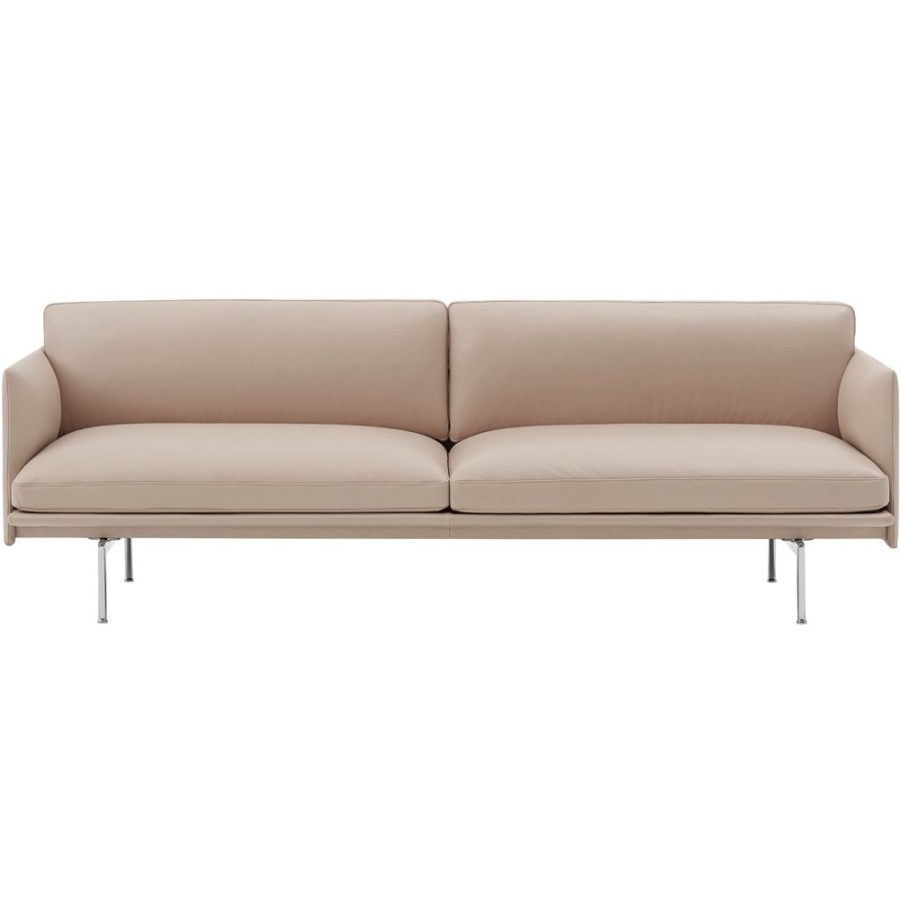 Mobler Muuto 3-Sitssoffor | Outline Soffa 3-Sits, Refine Leather Beige / Polerad Aluminium