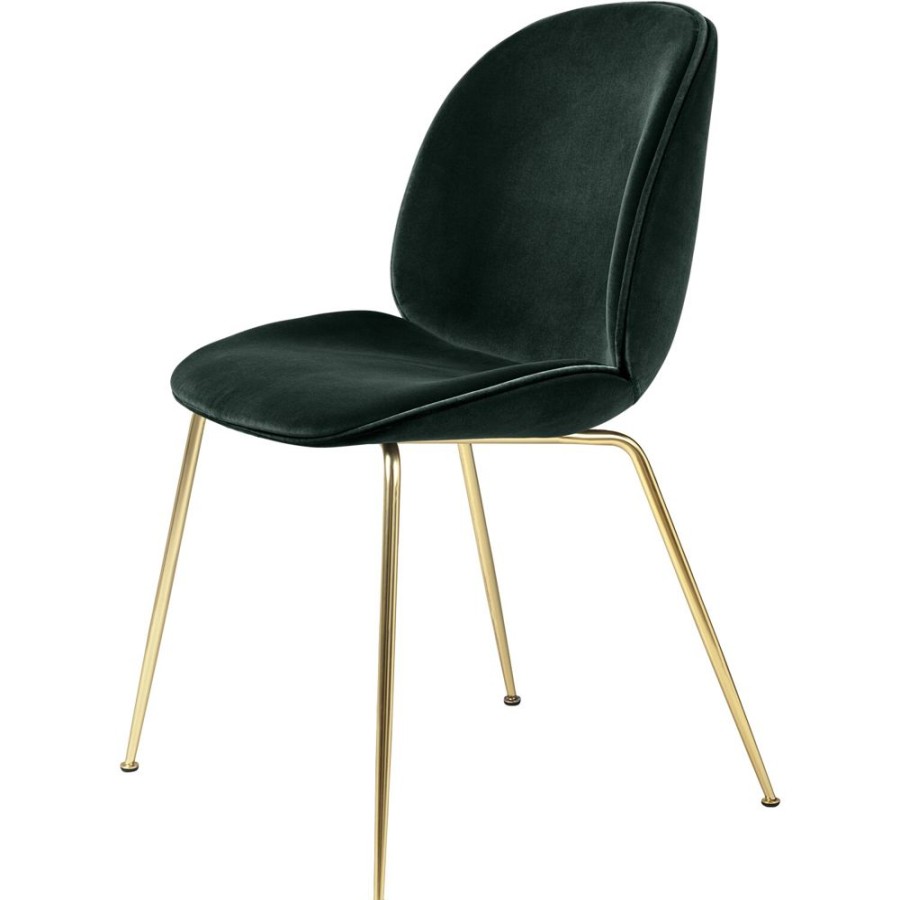 Mobler GUBI Matstolar | Beetle Stol Kladd Brass Base/ Velvet, Dark Green