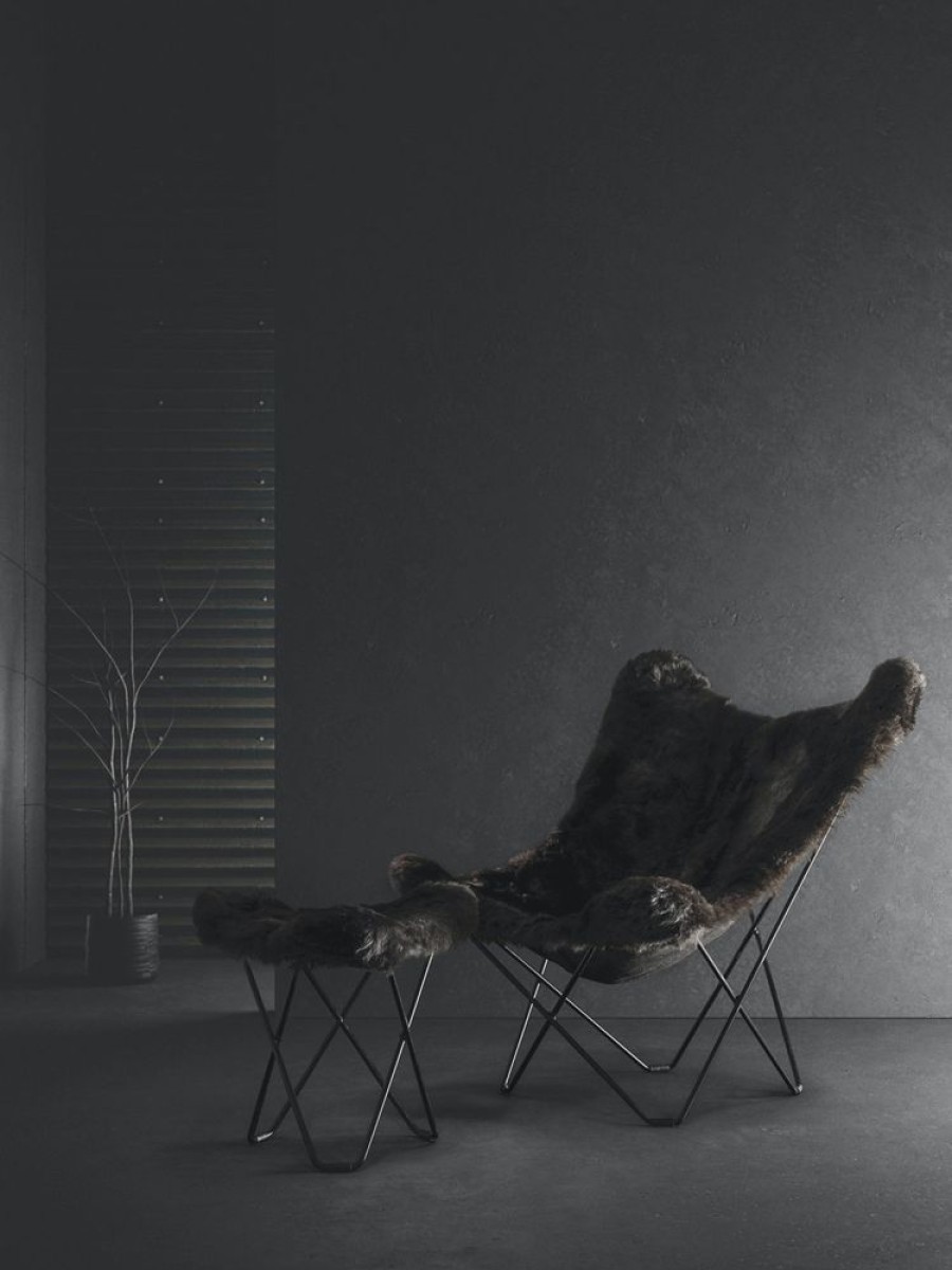 Mobler Cuero Fatoljer | Iceland Mariposa Butterfly Chair, Shorn Black/Chrome