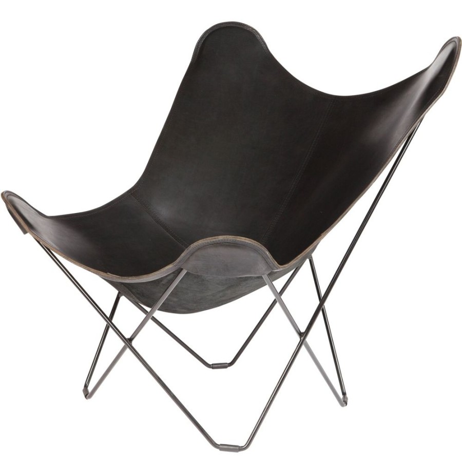 Mobler Cuero Fatoljer | Pampa Mariposa Butterfly Chair, Black/Black