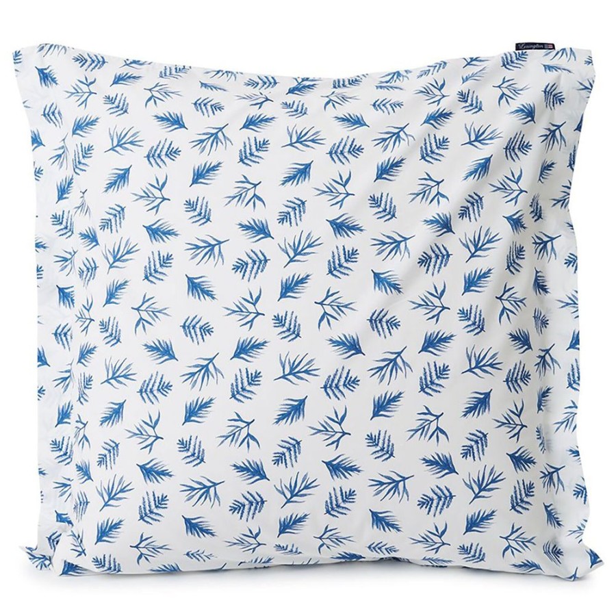 Textil Lexington Orngott | Blue Printed Leaves Organic Cotton Poplin Orngott, 65X65 Cm