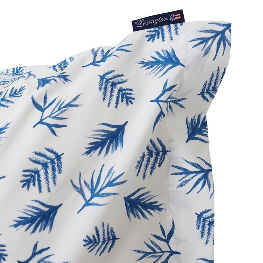 Textil Lexington Orngott | Blue Printed Leaves Organic Cotton Poplin Orngott, 65X65 Cm