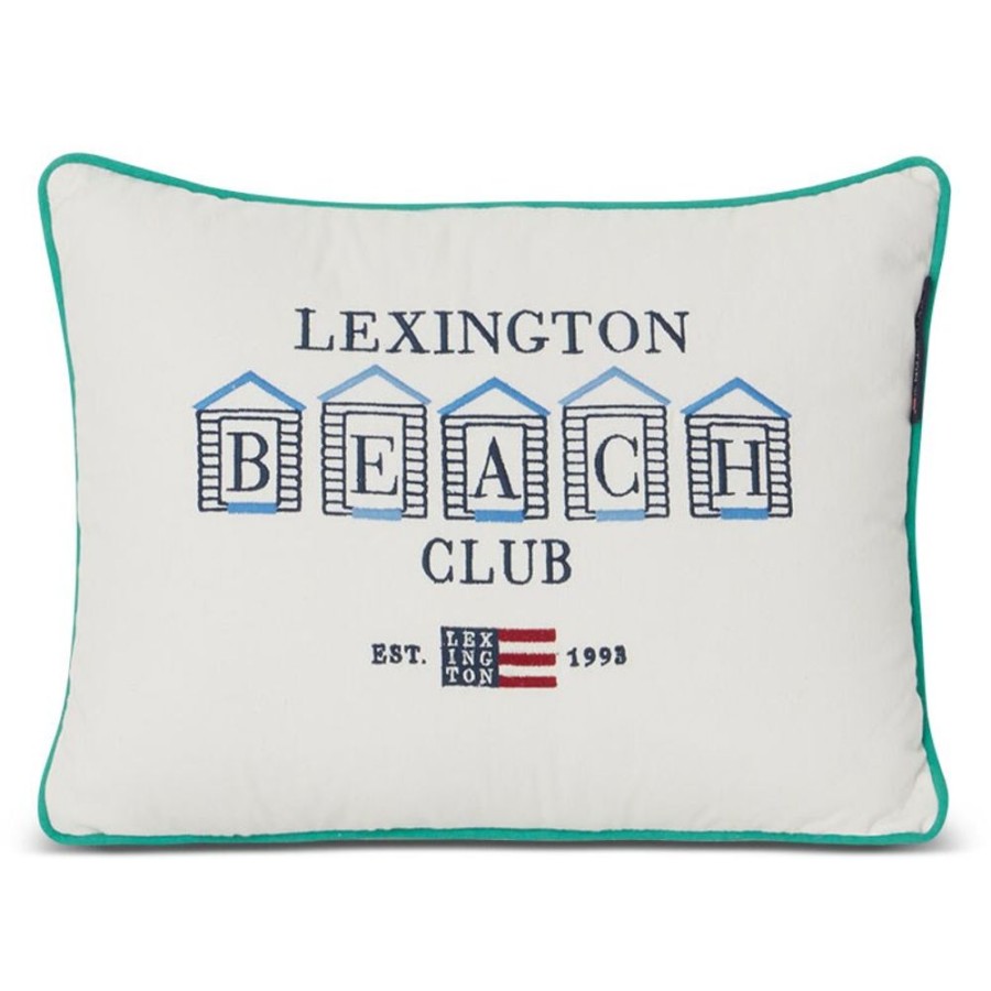 Textil Lexington Prydnadskuddar & Kuddfodral | Beach Club Small Embroidered Organic Cotton Kudde 30X40 Cm, Vit / Bla / Gron