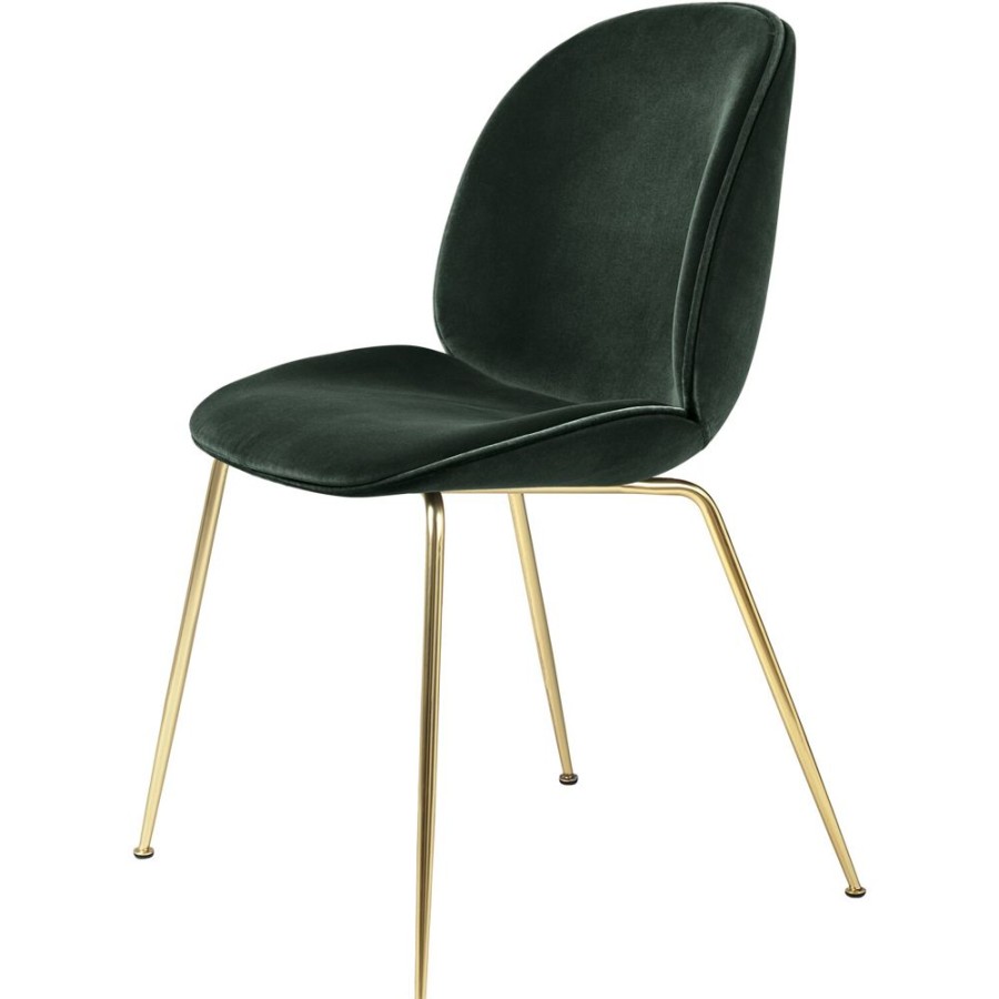 Mobler GUBI Matstolar | Beetle Stol Kladd Brass Base/ Dandy, Emerald Green