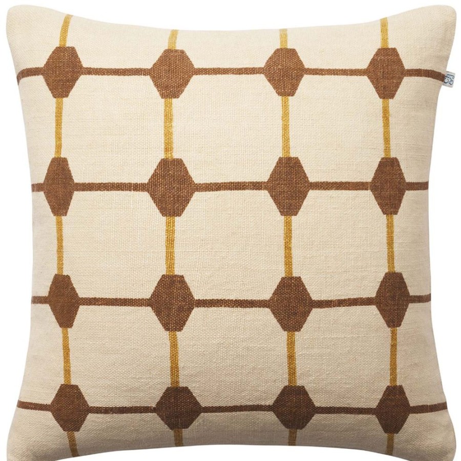 Textil Chhatwal & Jonsson Prydnadskuddar & Kuddfodral | Rakhi Kuddfodral Taupe/Spicy Yellow, 50X50 Cm