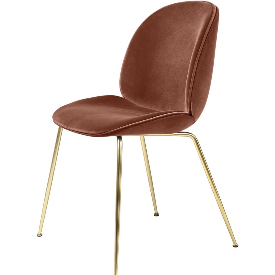 Mobler GUBI Matstolar | Beetle Stol Kladd Brass Base/ Velvet, Rusty Red