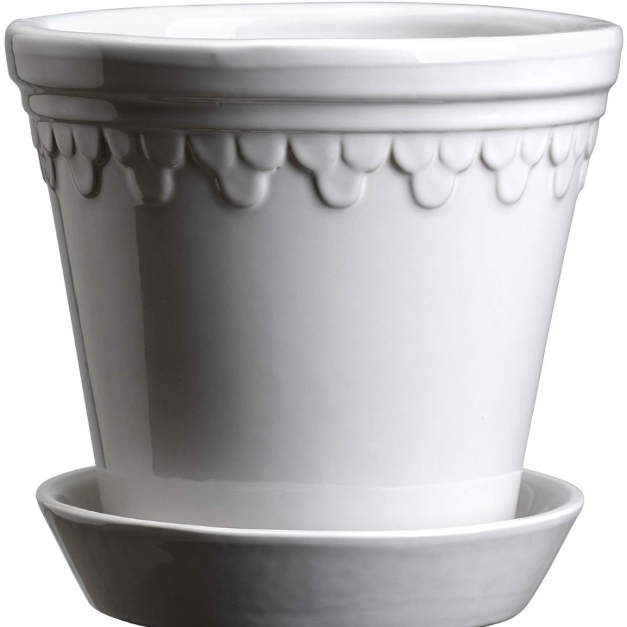 Inredning Bergs Potter Krukor | Copenhagen Kruka Med Fat Mineral White, O16 Cm