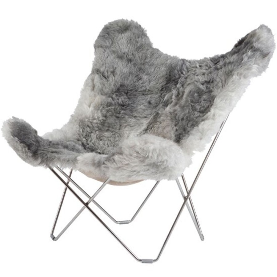 Mobler Cuero Fatoljer | Iceland Mariposa Butterfly Chair, Shorn Grey/Chrome