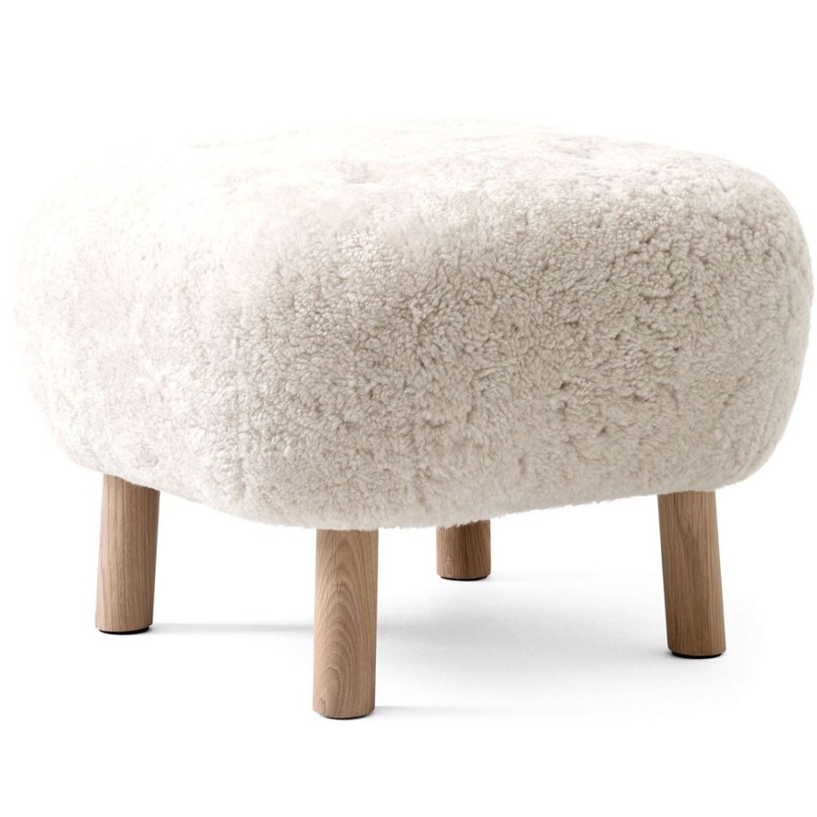 Mobler &Tradition Fotpallar | Pouf Atd1 Little Petra, Fotpall Vitoljad Ek / Sheepskin Moonlight