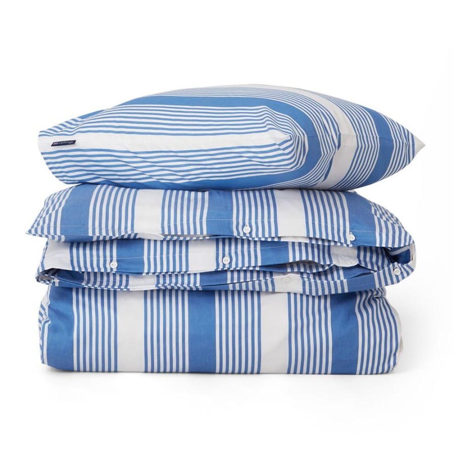 Textil Lexington Baddset | Striped Cotton Sateen Baddset 220X220 Cm, Vit / Bla