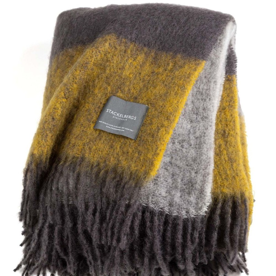 Textil Stackelbergs Pladar & Filtar | Mohair Striped Plad Mustard/Charcoal, 130X170 Cm