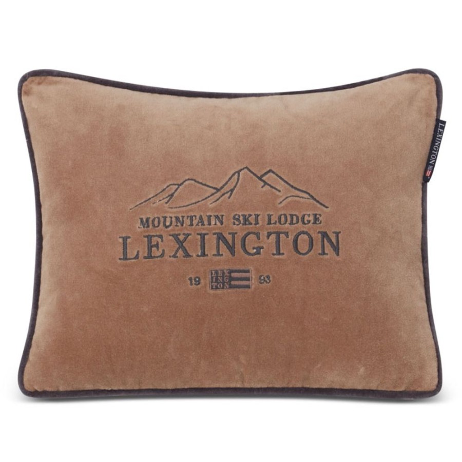 Textil Lexington Prydnadskuddar & Kuddfodral | Ski Lodge Organic Cotton Velvet Kudde 30X40 Cm, Beige / Morkgra