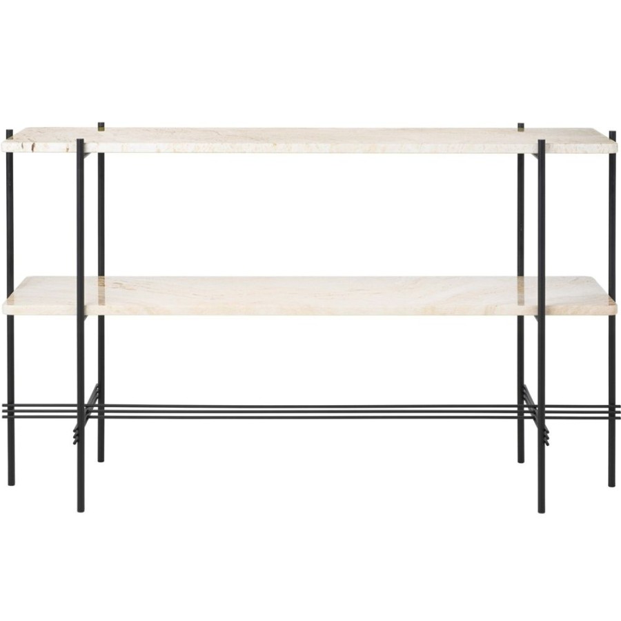 Mobler GUBI Sidobord & Smabord | Ts Console Sidobord 120X30X72 Cm, Svart / Neutralt Vit Travertin