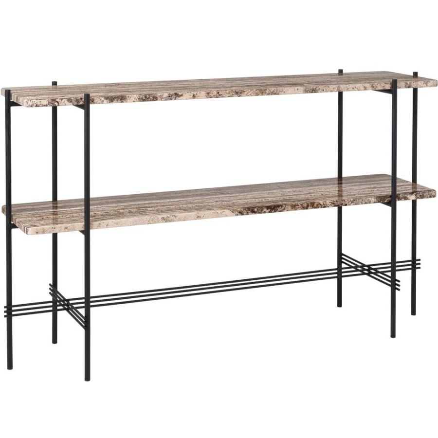 Mobler GUBI Sidobord & Smabord | Ts Console Sidobord 120X30X72 Cm, Svart / Neutralt Vit Travertin