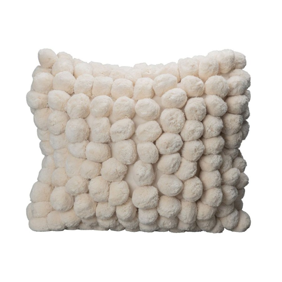 Textil ByON Prydnadskuddar & Kuddfodral | Pom Pom Kudde 45X45 Cm, Off-White